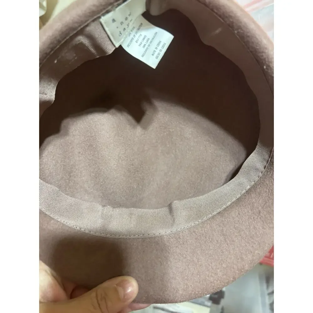 🧢 A New Day Wool Beret Hat Taupe Chain Detail One Size Chic Women’s